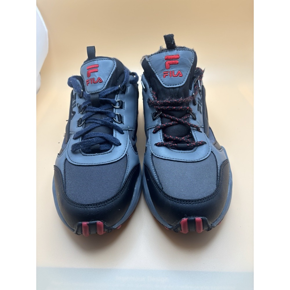 Fila Mens Grey Black Red Low Top Athletic Trail Sneakers Rugged Lug Sole